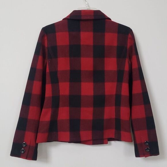 Gap Pea Coat Women's M Red Black Buffalo Plaid Check Wool Blend Jacket Outdoors - Picture 3 of 8